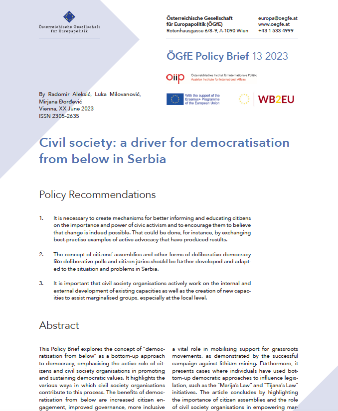 Civil society: a driver for democratisation from below in Serbia